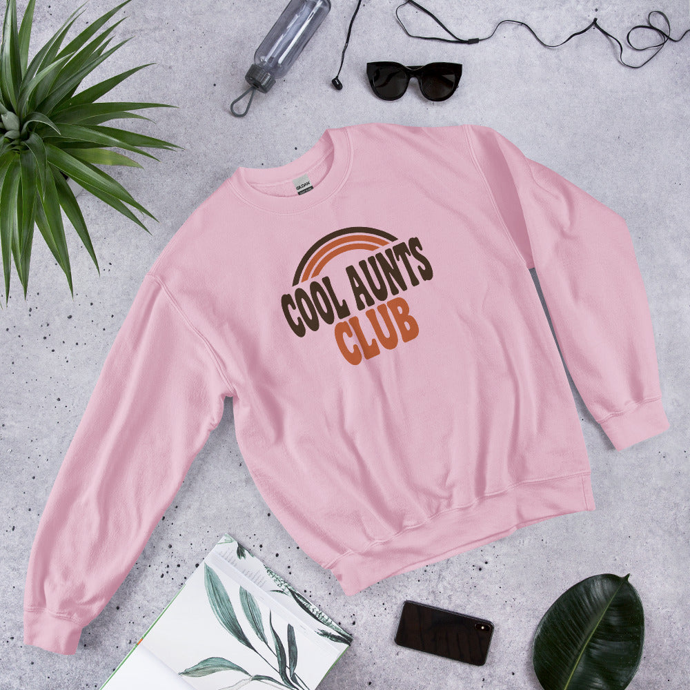 Cool Aunts Club retro groovy aunt crewneck sweatshirt — Light Pink, front-right