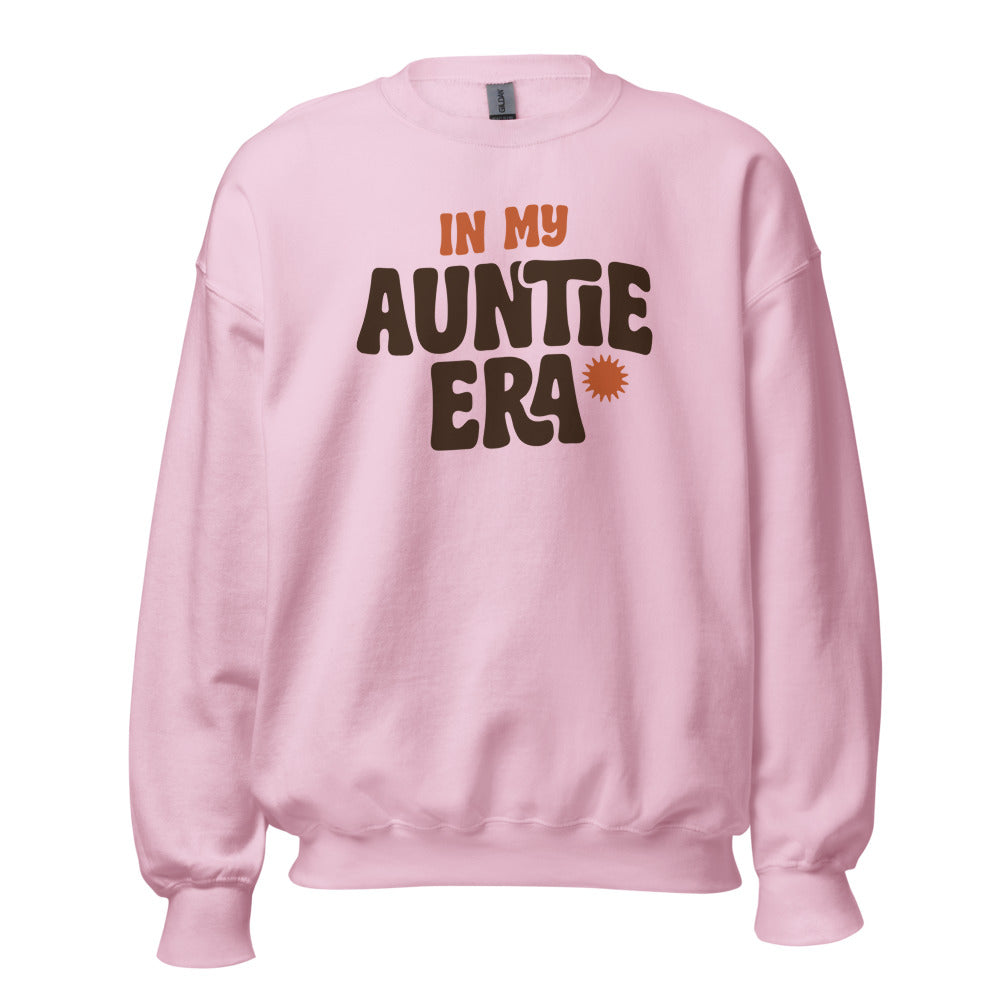 In My Auntie Era retro groovy aunt crewneck sweatshirt — Light Pink, front