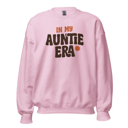 In My Auntie Era retro groovy aunt crewneck sweatshirt — Light Pink, front
