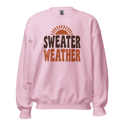 Sweater Weather retro 70s fall crewneck sweatshirt — Light Pink, front