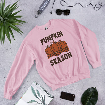 Pumpkin Season retro 70s fall crewneck sweatshirt — Light Pink, front-right