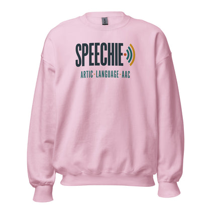 Speechie Wordmark speech therapy crewneck sweatshirt — Light Pink, front