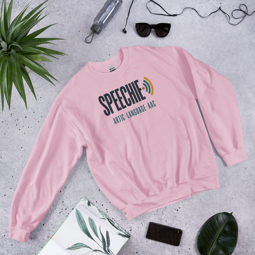 Speechie Wordmark speech therapy crewneck sweatshirt — Light Pink, front-right