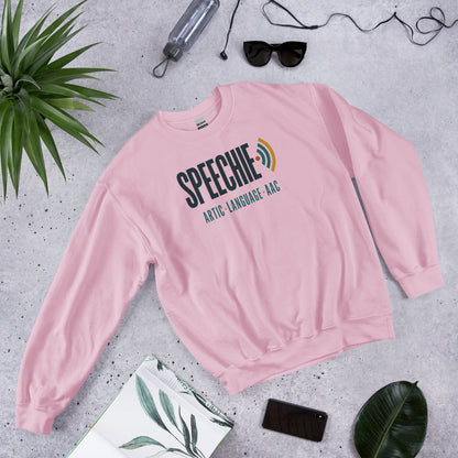 Speechie Wordmark speech therapy crewneck sweatshirt — Light Pink, front-right