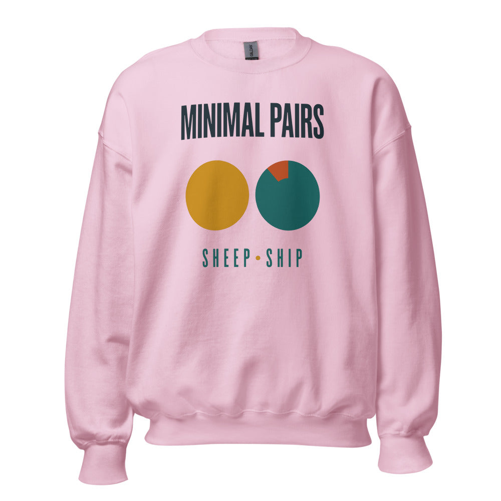 Minimal Pairs speech therapy crewneck sweatshirt — Light Pink, front