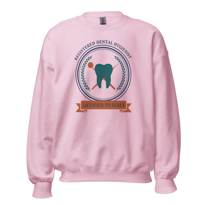 Licensed to Scale registered dental hygienist crewneck sweatshirt — Light Pink, front