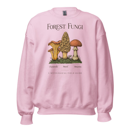 Forest Fungi vintage mushroom field guide crewneck — Light Pink, front