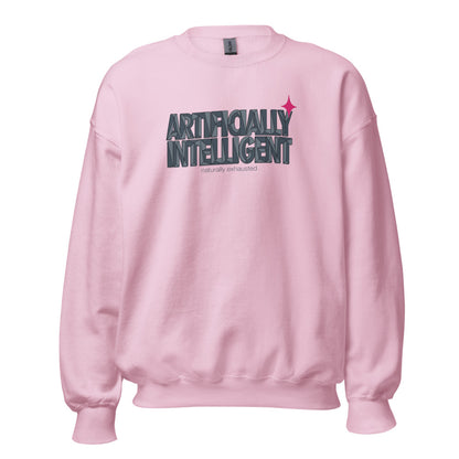 Artificially Intelligent funny AI crewneck sweatshirt — Light Pink, front