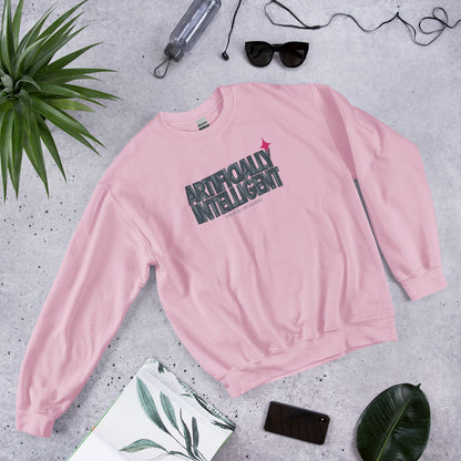 Artificially Intelligent funny AI crewneck sweatshirt — Light Pink, flat lay