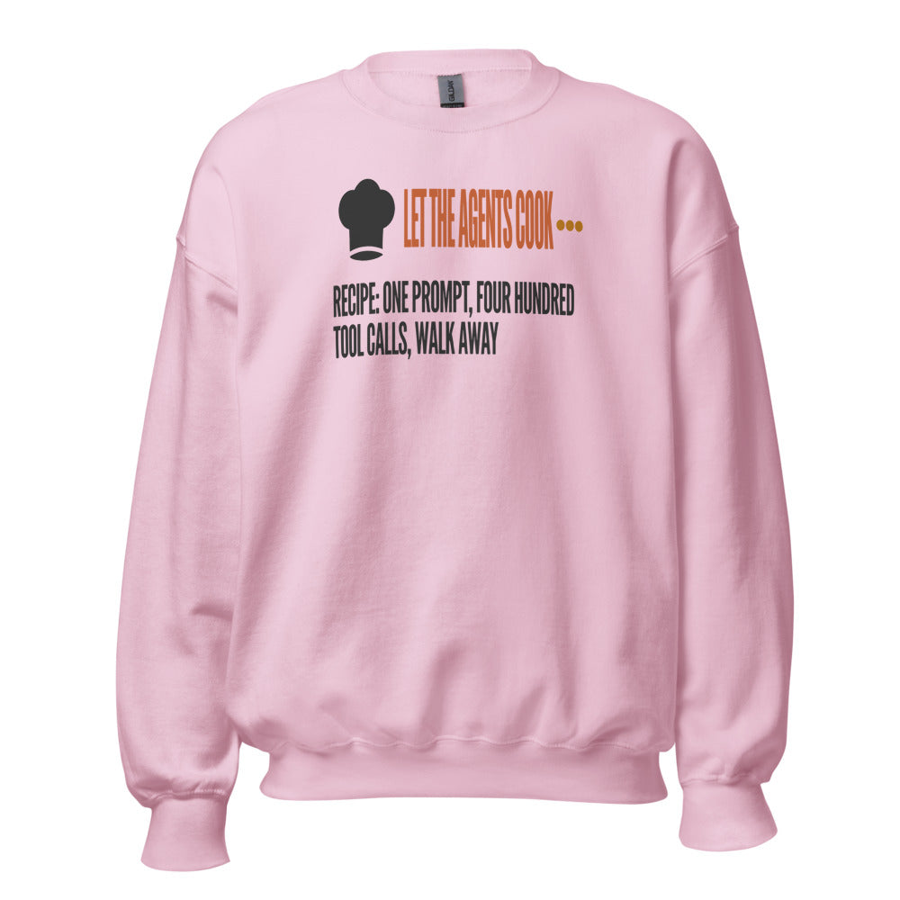 Let The Agents Cook crewneck sweatshirt — Light Pink, front