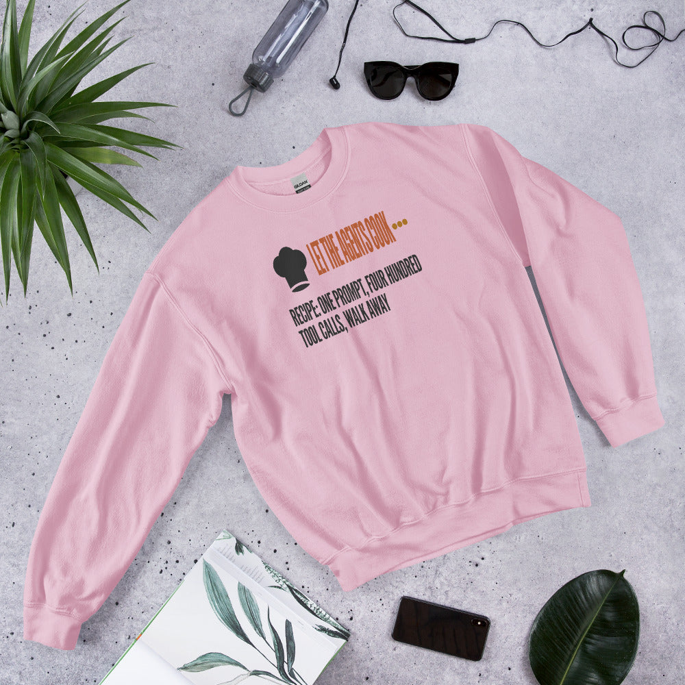 Let The Agents Cook crewneck sweatshirt — Light Pink, flat lay