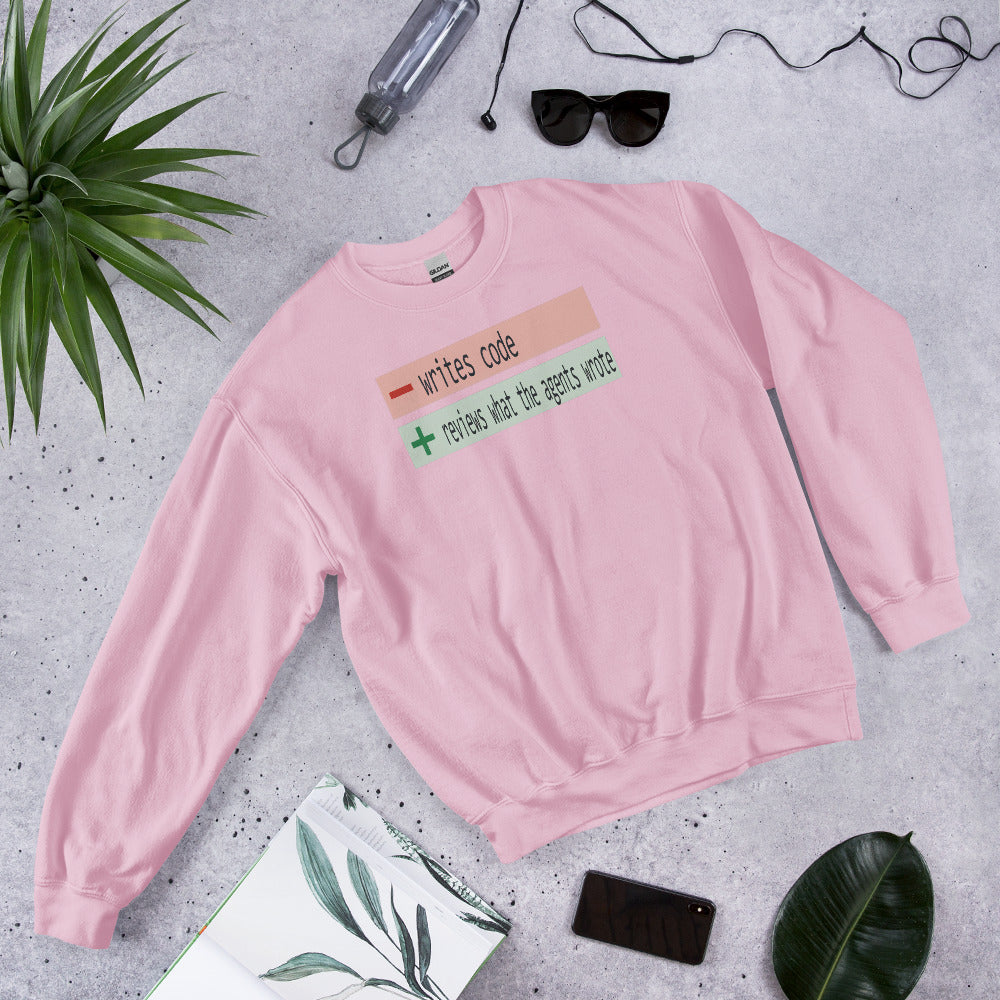 The Diff agentic AI engineer crewneck sweatshirt — Light Pink, flat lay