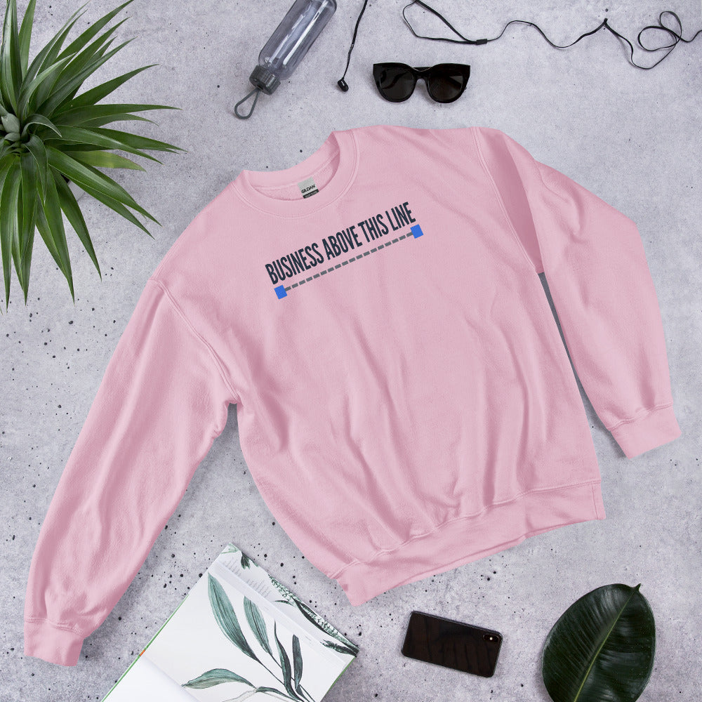 Business Above This Line crewneck sweatshirt — Light Pink, flat lay