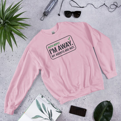 Auto-Reply agentic AI engineer crewneck sweatshirt — Light Pink, flat lay
