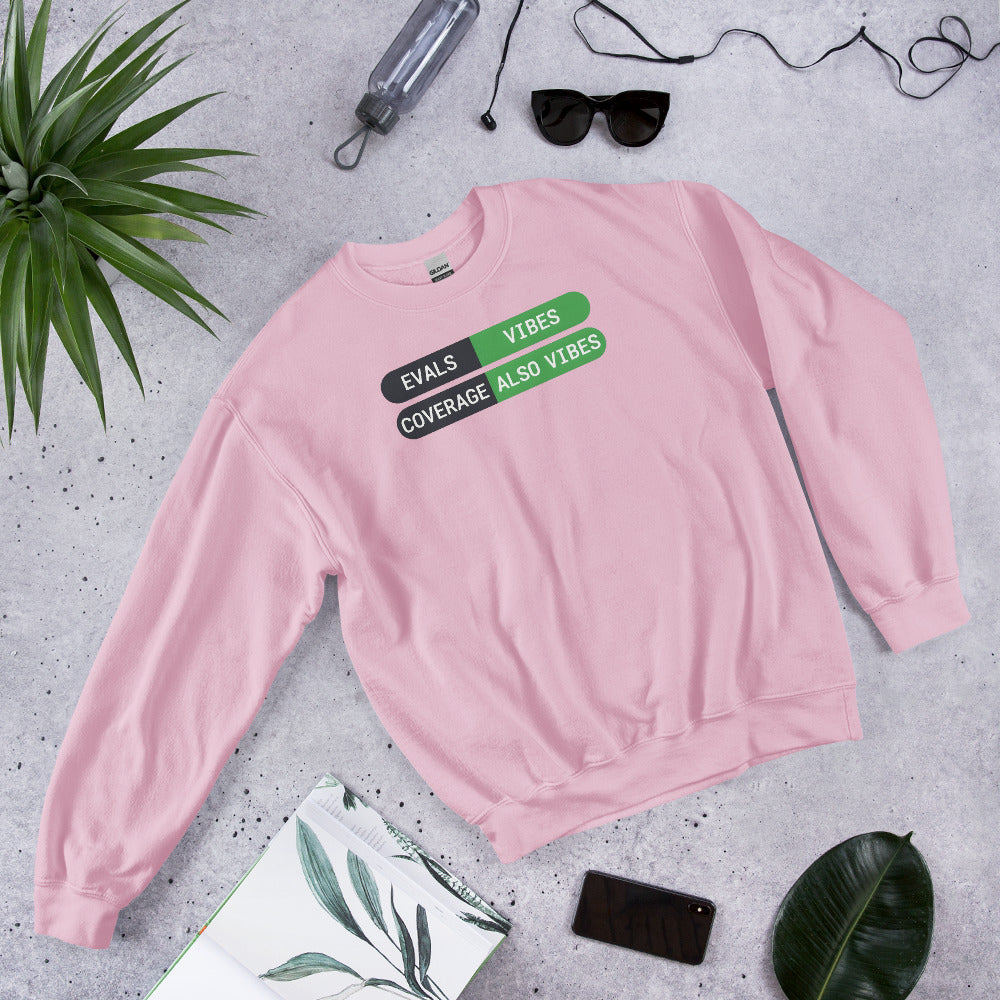 Eval Suite Vibes agentic AI engineer crewneck sweatshirt — Light Pink, flat lay