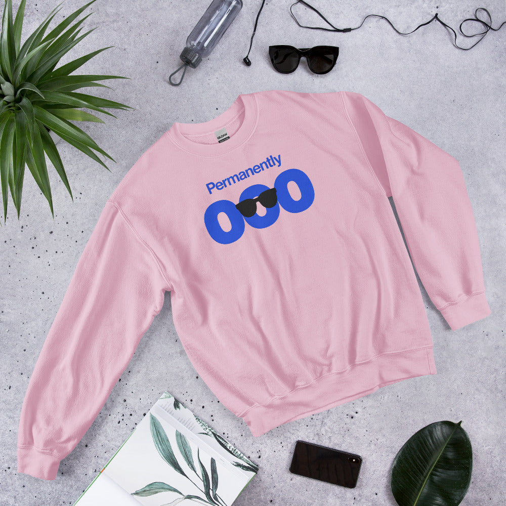 Permanently OOO out of office crewneck sweatshirt — Light Pink, flat lay