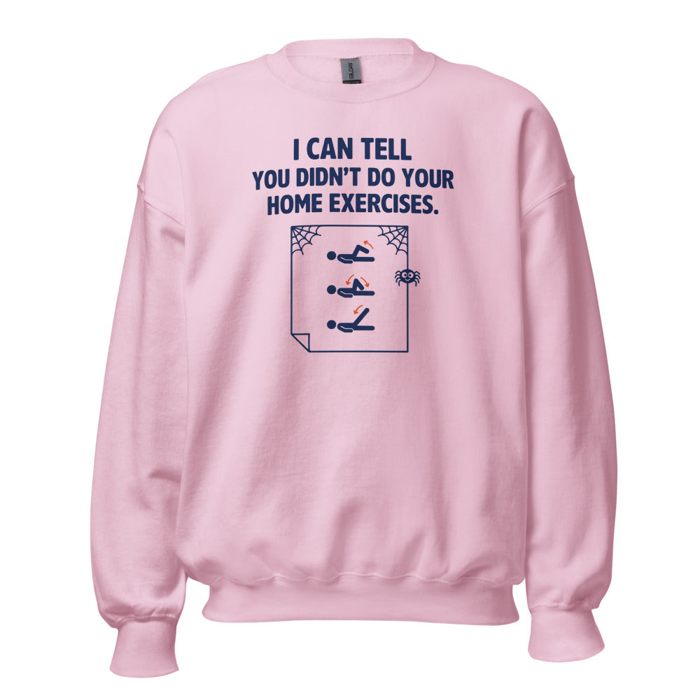 Home Exercises funny physical therapy crewneck sweatshirt — Light Pink, front