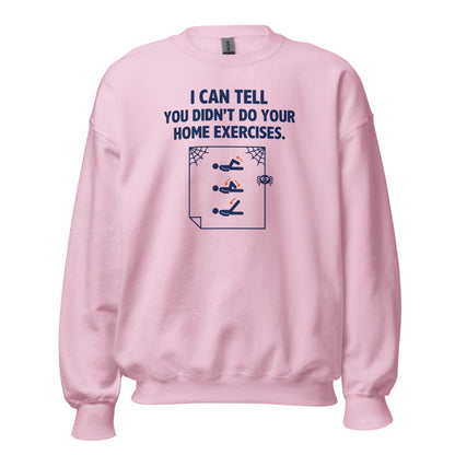 Home Exercises funny physical therapy crewneck sweatshirt — Light Pink, front