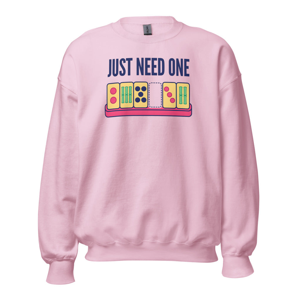 Just Need One funny mahjong crewneck sweatshirt — Light Pink, front