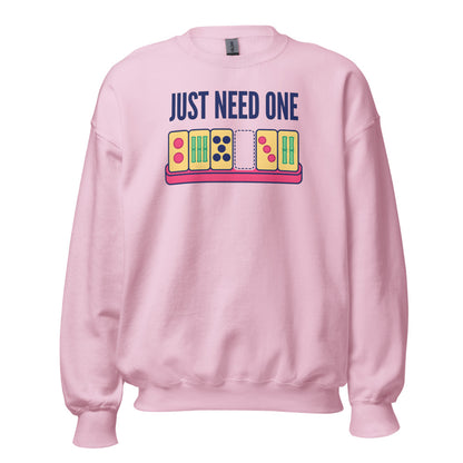 Just Need One funny mahjong crewneck sweatshirt — Light Pink, front