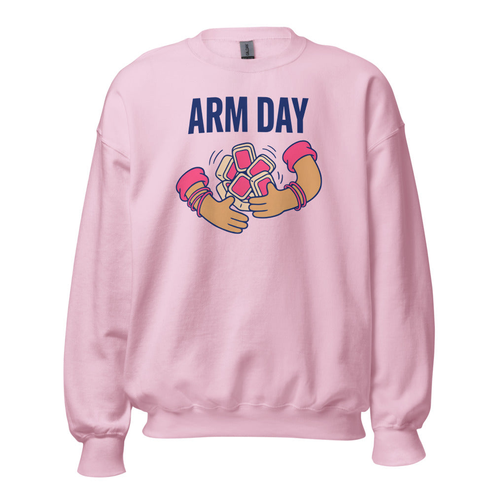 Arm Day funny mahjong crewneck sweatshirt — Light Pink, front