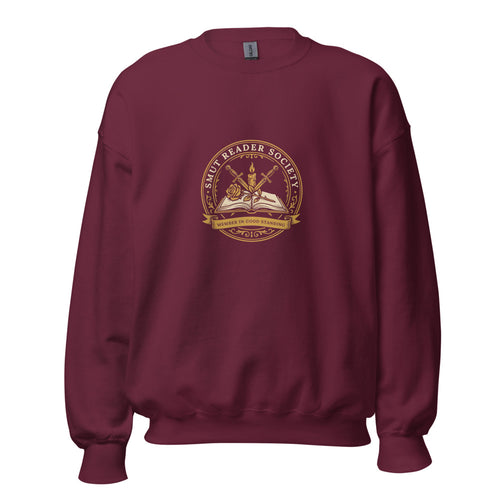 Smut Reader Society Sweatshirt, Romantasy Book Lover Crewneck, Spicy Reader Gift — Dark Academia Book Crest Crew