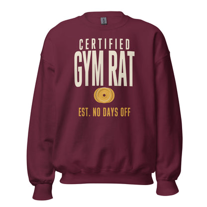 Certified Gym Rat vintage athletic crewneck sweatshirt — Maroon, front