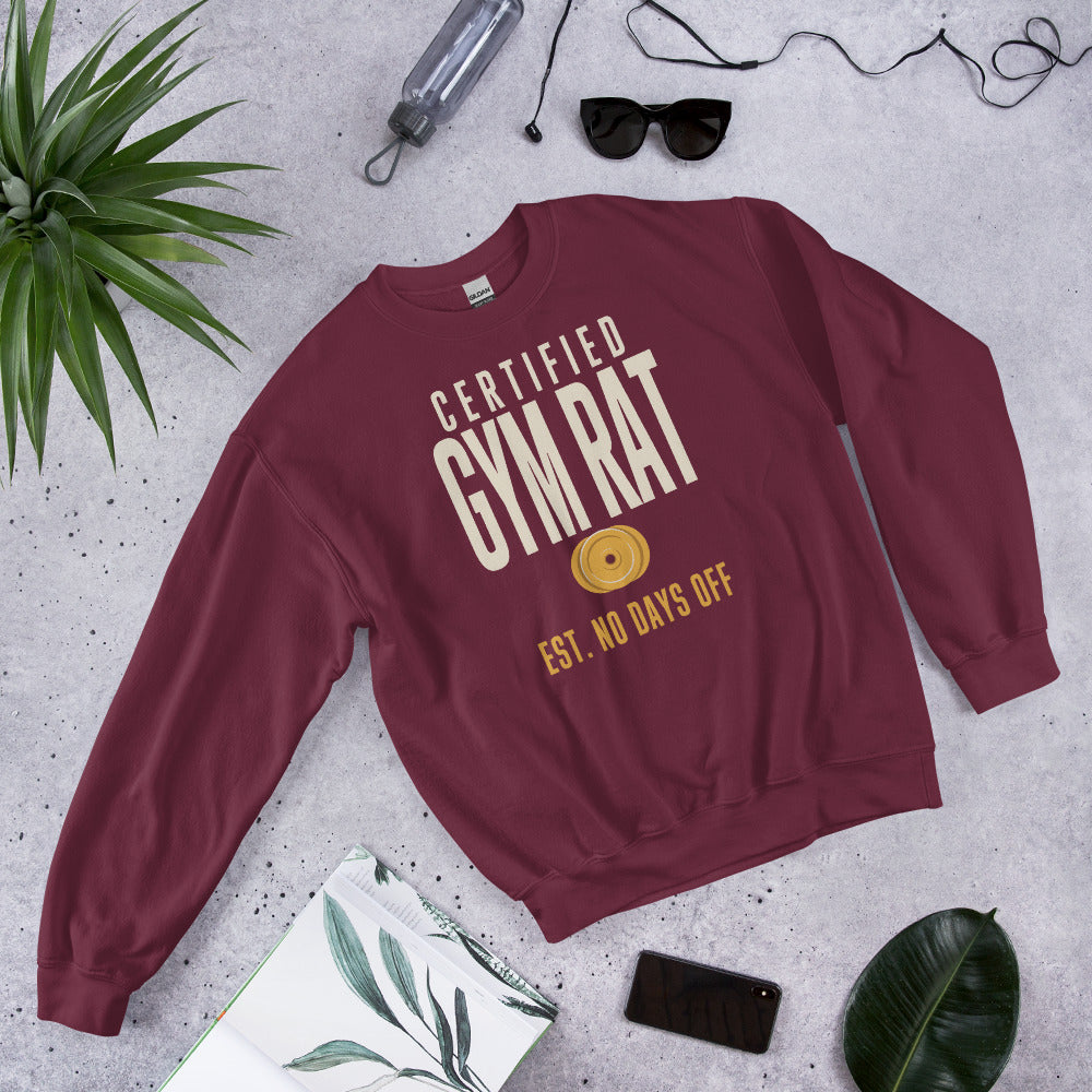 Certified Gym Rat vintage athletic crewneck sweatshirt — Maroon, front-right