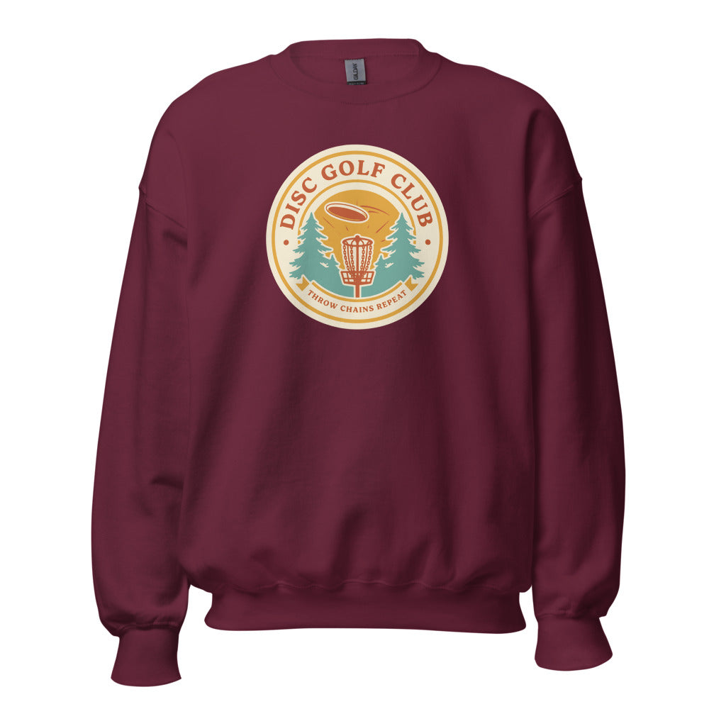 Disc Golf Club retro badge crewneck sweatshirt — Maroon, front