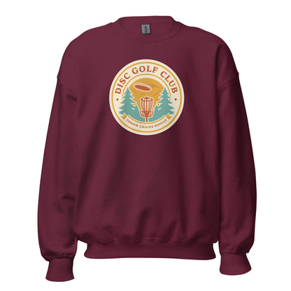 Disc Golf Club retro badge crewneck sweatshirt — Maroon, front