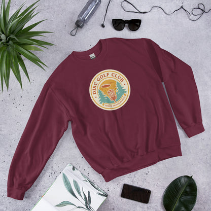 Disc Golf Club retro badge crewneck sweatshirt — Maroon, front-right