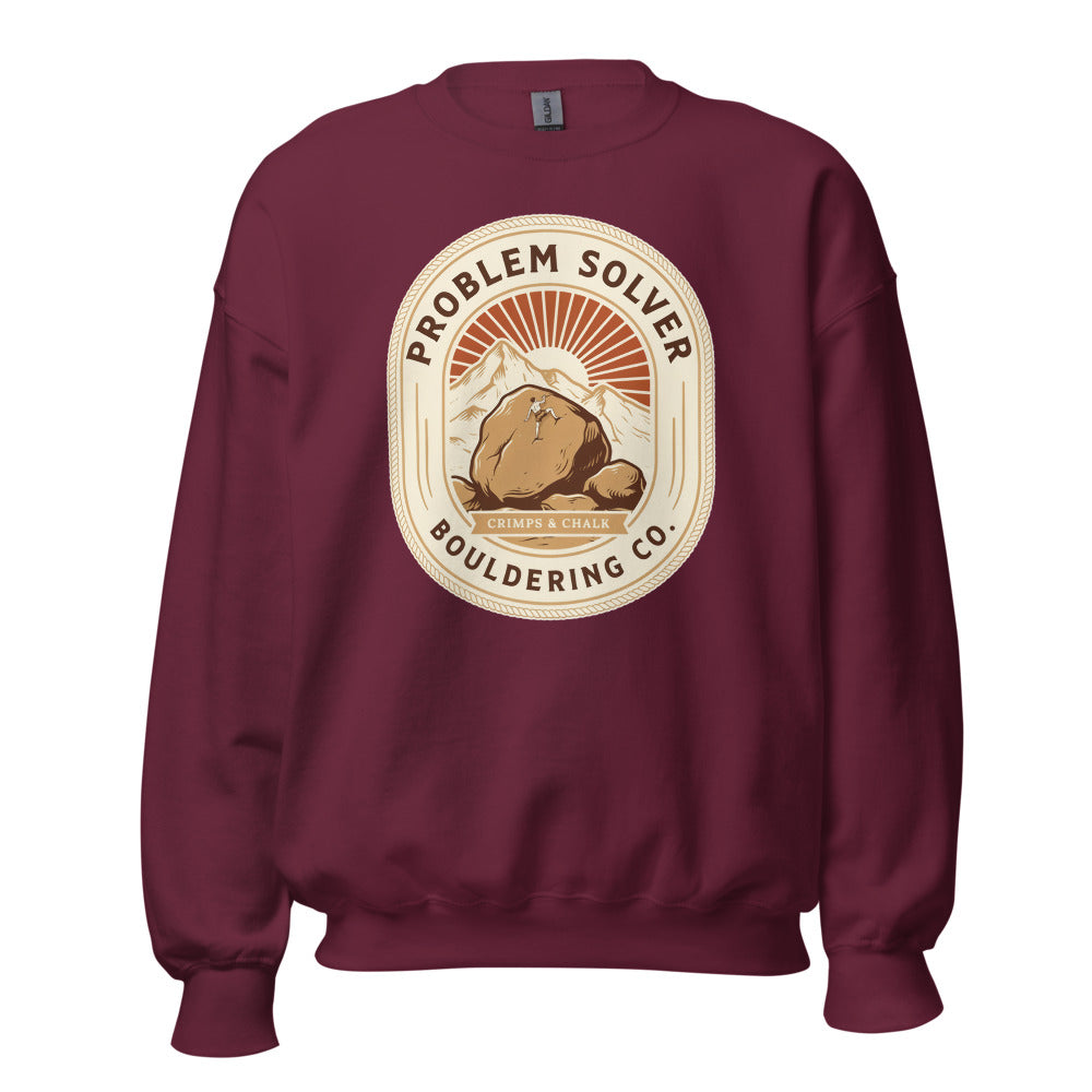 Problem Solver Bouldering Badge crewneck sweatshirt — Maroon, front
