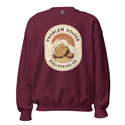 Problem Solver Bouldering Badge crewneck sweatshirt — Maroon, front