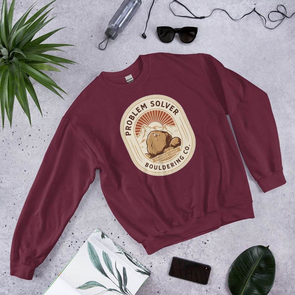 Problem Solver Bouldering Badge crewneck sweatshirt — Maroon, front-right