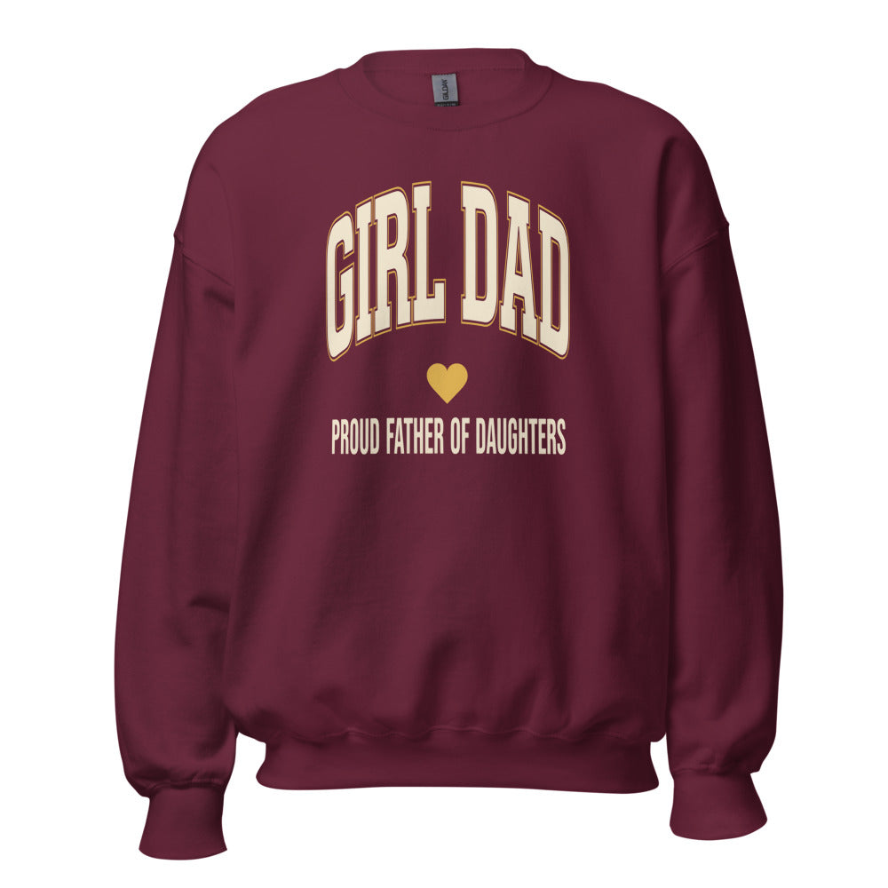 Girl Dad retro varsity crewneck sweatshirt — Maroon, front