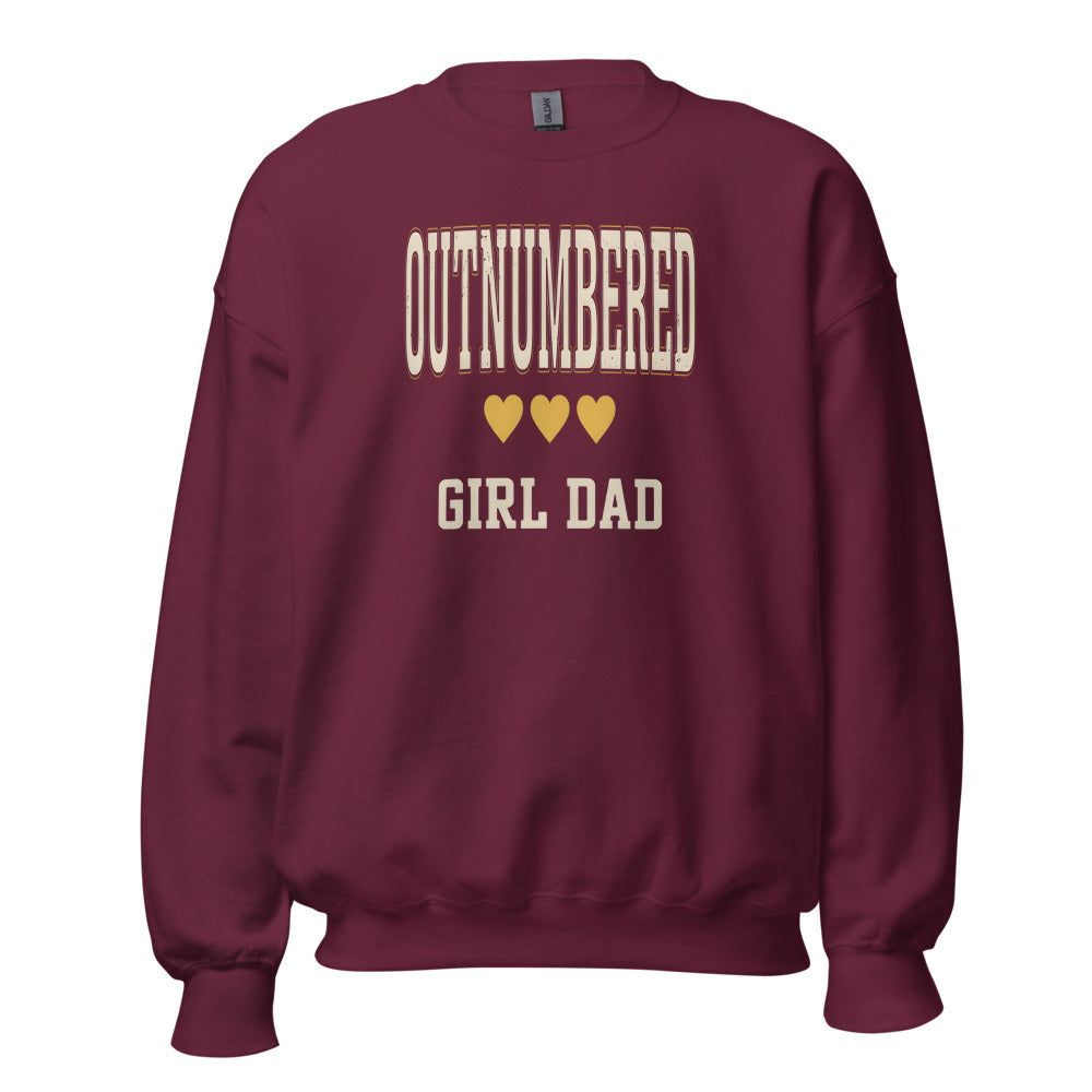 Girl Dad Outnumbered & Proud crewneck sweatshirt — Maroon, front