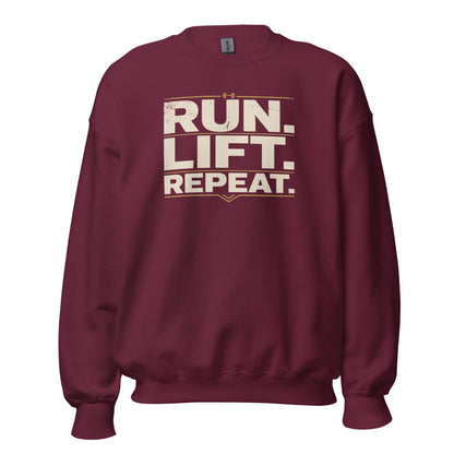 Run Lift Repeat vintage athletic crewneck sweatshirt — Maroon, front