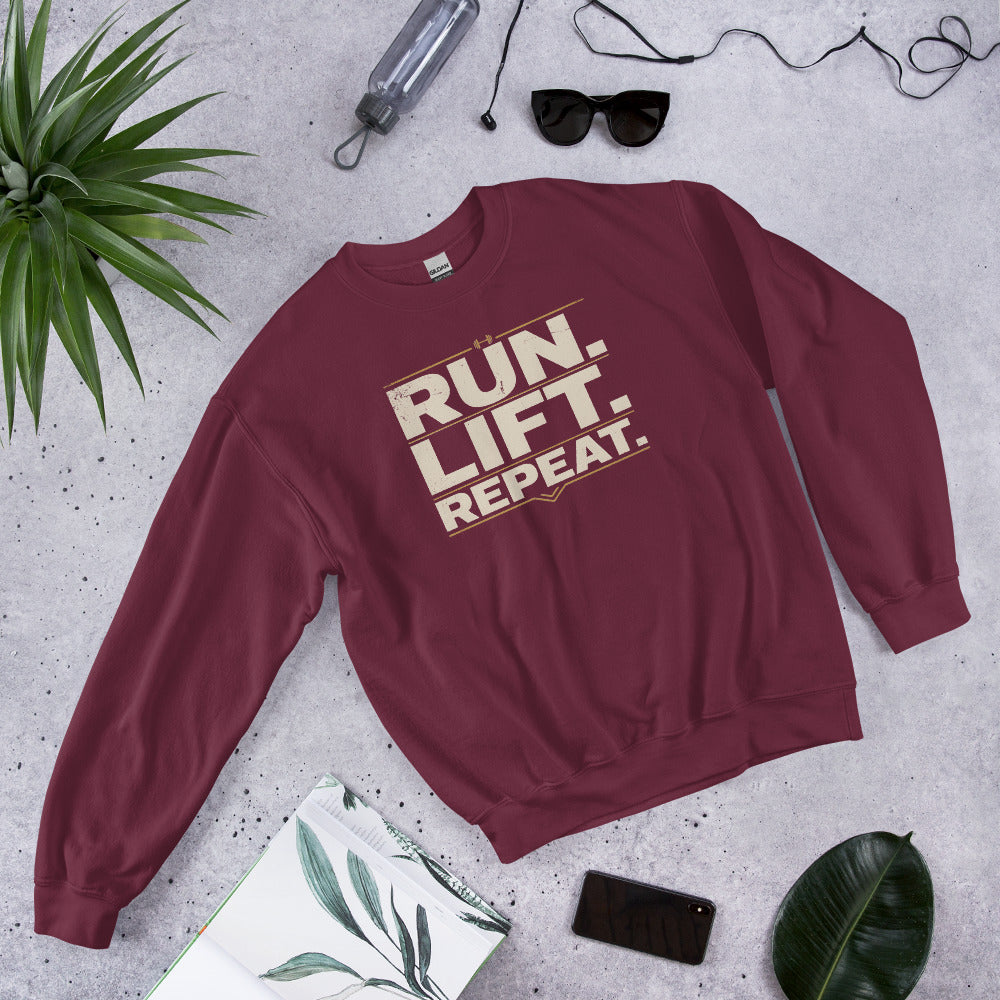 Run Lift Repeat vintage athletic crewneck sweatshirt — Maroon, front-right