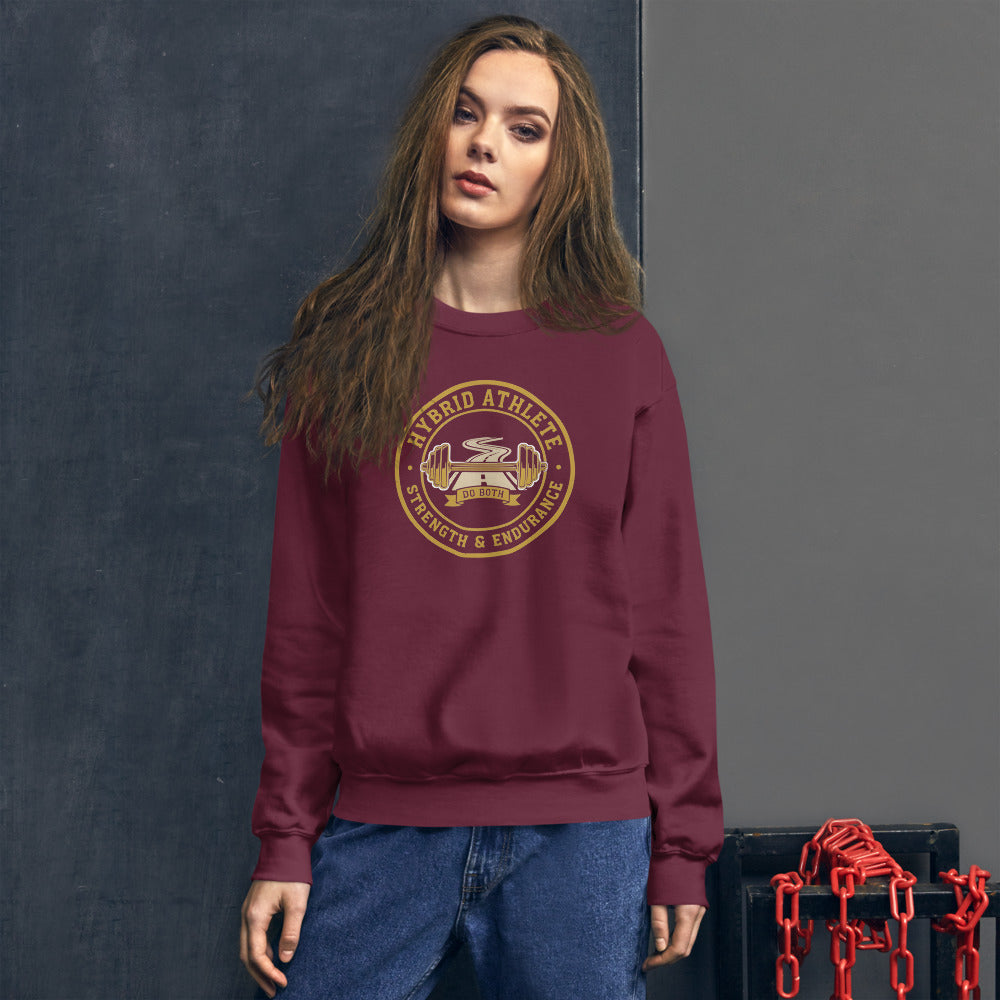 Hybrid Athlete vintage athletic-department crest crewneck sweatshirt — Maroon, on model