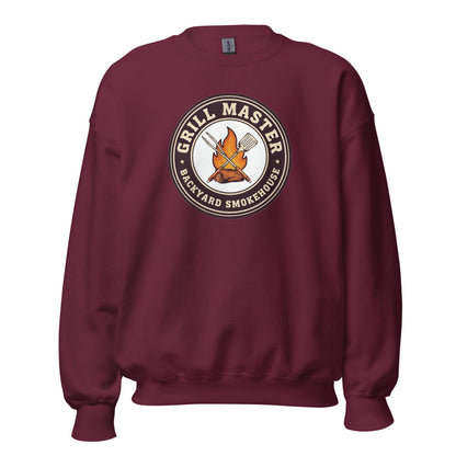 Grill Master retro backyard smokehouse crewneck sweatshirt — Maroon, front