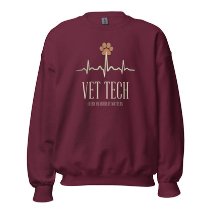 Every Heartbeat Matters minimalist vet tech crewneck sweatshirt — Maroon, front