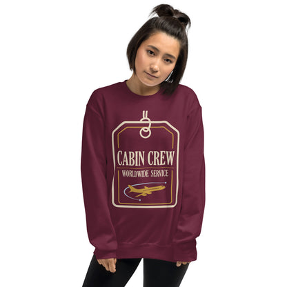 Worldwide Service cabin crew crewneck sweatshirt — Maroon, on model