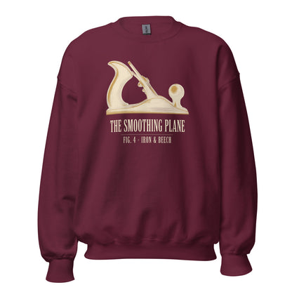 Fig. 4 The Smoothing Plane woodworking crewneck sweatshirt — Maroon, front