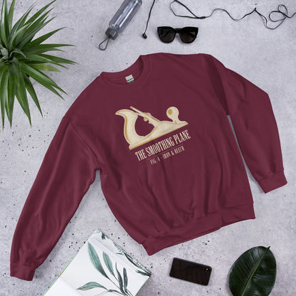 Fig. 4 The Smoothing Plane woodworking crewneck sweatshirt — Maroon, front-right