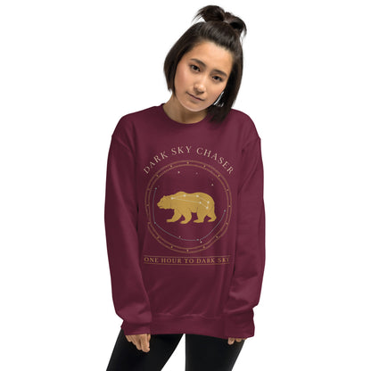 Dark Sky Chaser Ursa Major constellation astronomy sweatshirt — Maroon, on model
