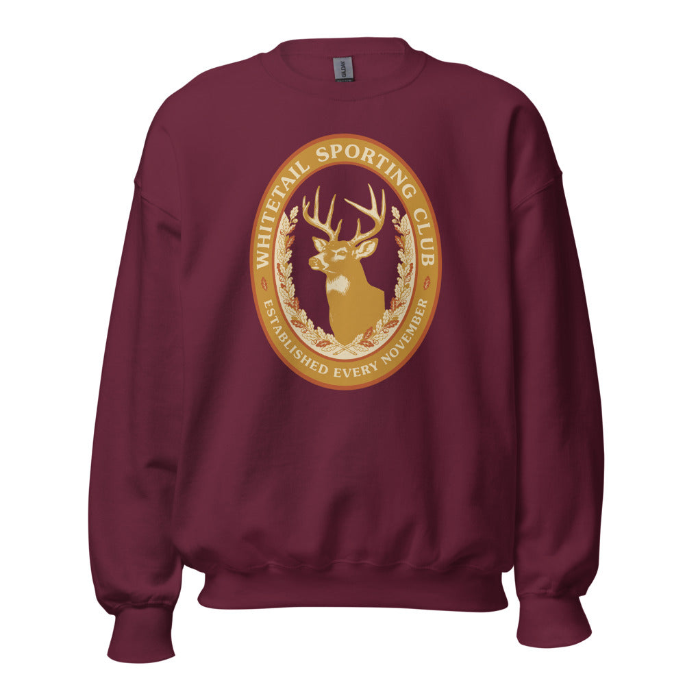 Whitetail Sporting Club vintage deer hunting crewneck sweatshirt — Maroon, front