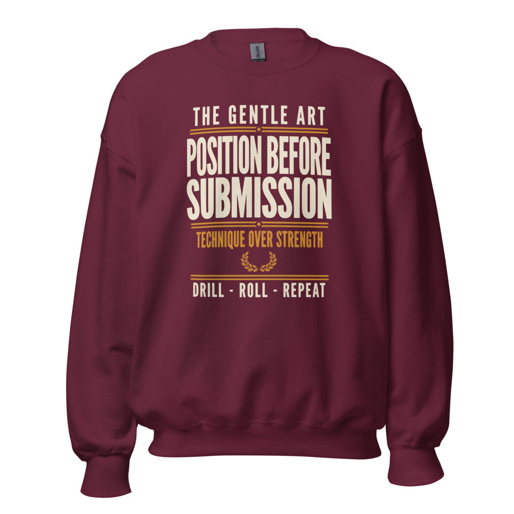 Position Before Submission Brazilian jiu jitsu sweatshirt — Maroon, front