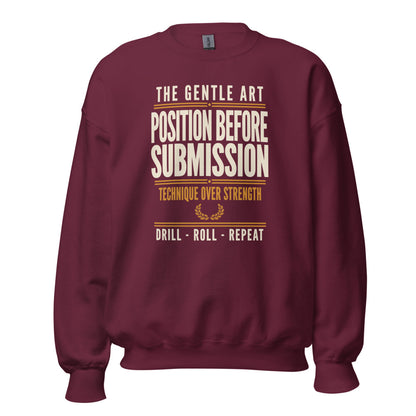 Position Before Submission Brazilian jiu jitsu sweatshirt — Maroon, front