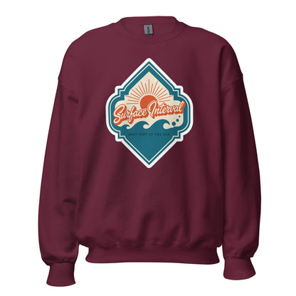 Surface Interval vintage scuba diving travel decal sweatshirt — Maroon, front
