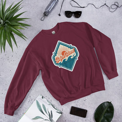 Surface Interval vintage scuba diving travel decal sweatshirt — Maroon, flat lay